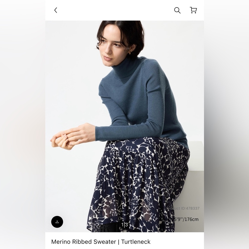 Women's 100% Wool Blue Turtleneck Sweater | S